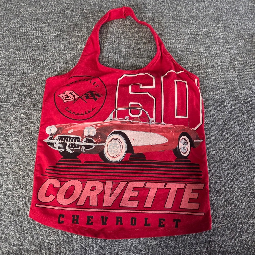 GM Official Licensed Chevrolet Corvette 60 Red Halter Top Graphic Tank Medium